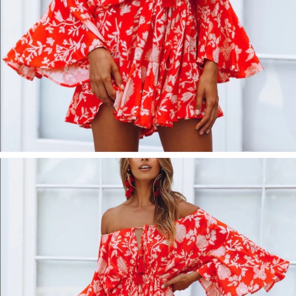Hello Molly Red Floral Romper